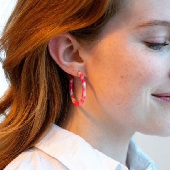 Tropical Pink Hoop Earrings Camy Style - Picture 7 of 8